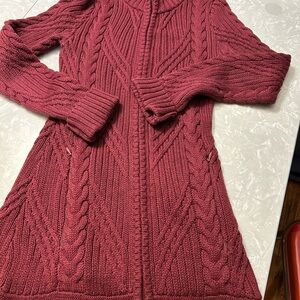 Athleta Maroon Cable Knit Cardigan